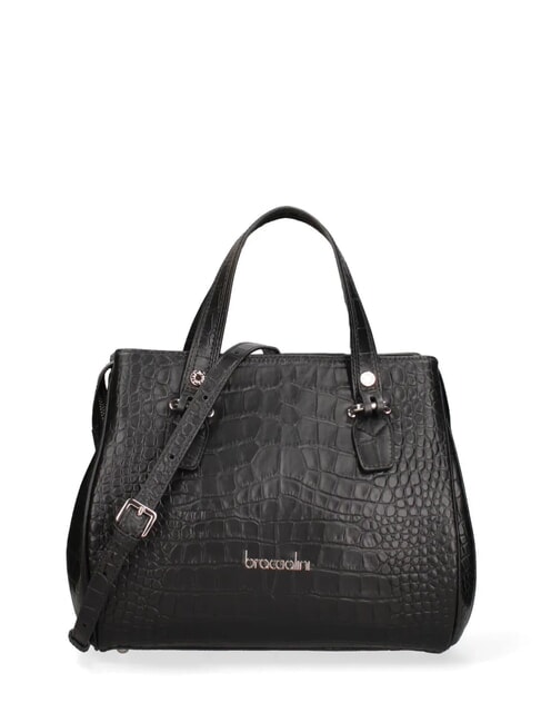 BRACCIALINI ZOE CROCO Bedruckte Lederhandtasche Schwarz - Damentaschen