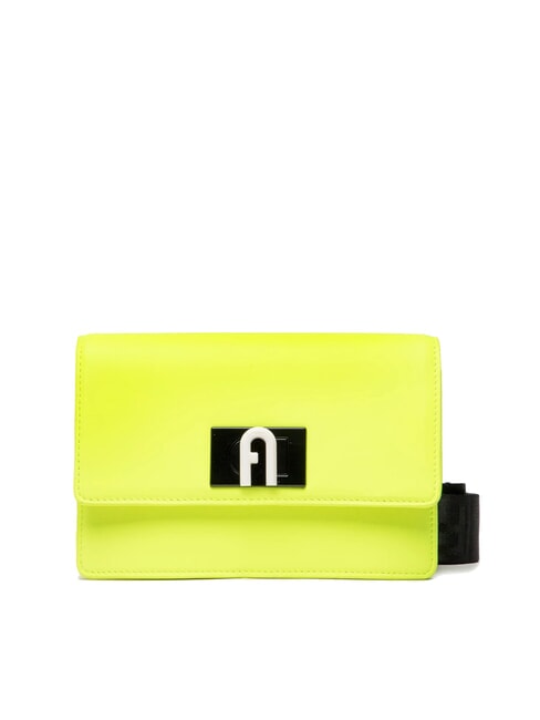 FURLA 1927 SOFT Mini-Umhängetasche aus Nappaleder fluoreszierendes Gelb + Schwarz - Damentaschen