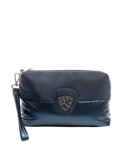 BLAUER PADDED NYLON Weiche Clutch mit Strass-Logo NAVY BLAU - Damentaschen