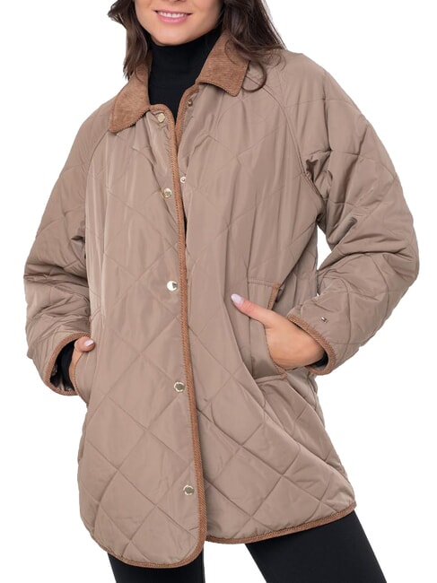 TOMMY HILFIGER TH Wendbare mittellange Jacke klassisches Khaki - Damenjacken