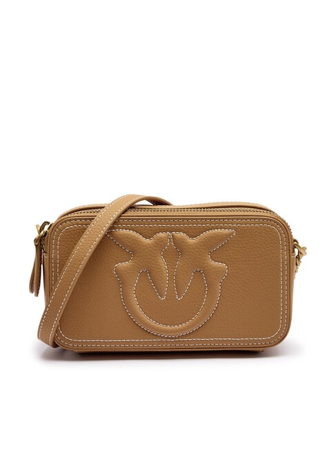 PINKO CARRIE Mini-Umhängetasche aus Leder Nougat-Antikgold - Damentaschen