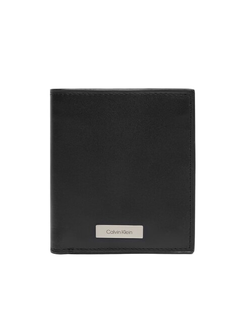 CALVIN KLEIN CK PLAQUE Vertikale Lederbrieftasche auf Schwarz - Brieftaschen Herren