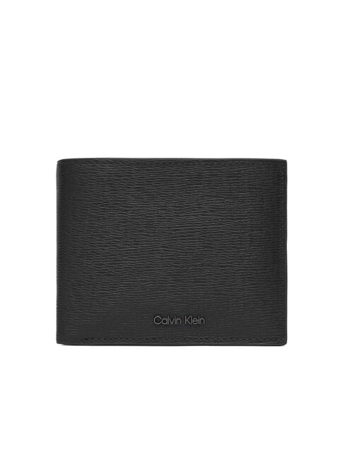 CALVIN KLEIN LOGO HARDWARE SAFFIANO Ledergeldbörse mit Klappe und Münzfach auf Schwarz - Brieftaschen Herren