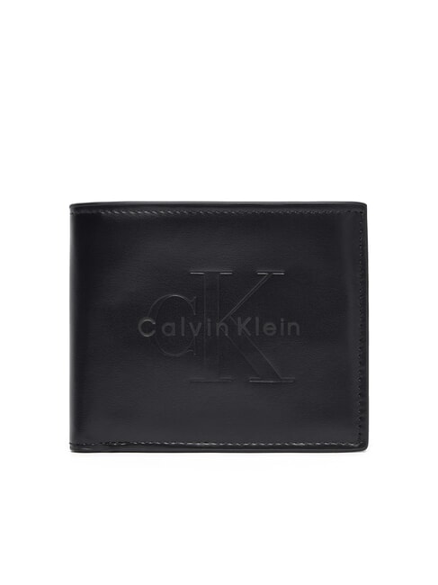 CALVIN KLEIN BOLD LOGO Ledergeldbörse mit Münzfach auf Schwarz - Brieftaschen Herren