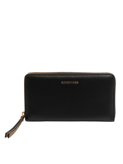BORBONESE BIRDIE Große Lederbrieftasche mit Rundum-Reißverschluss Schwarz - Brieftaschen Damen