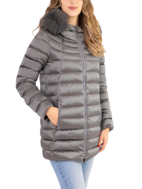 COLMAR DELUXE Damen Daunenjacke mit Fellkapuze dunkler Stahl-dunkler Stahl - Daunenjacken für Damen