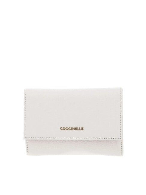 COCCINELLE METALLIC SOFT Bifold-Brieftasche aus gehämmertem Leder Weiß - Brieftaschen Damen