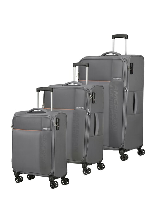 AMERICAN TOURISTER FUN CRUISE Set mit 3 Trolleys: Kabine+mittel, groß exp grau/orange - Trolleyset