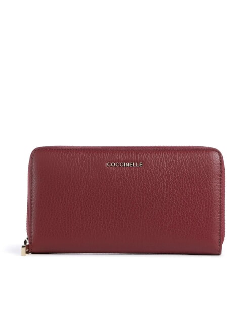COCCINELLE METALLIC SOFT Geldbörse aus strukturiertem Leder mit Reißverschluss Johannisbeere - Brieftaschen Damen