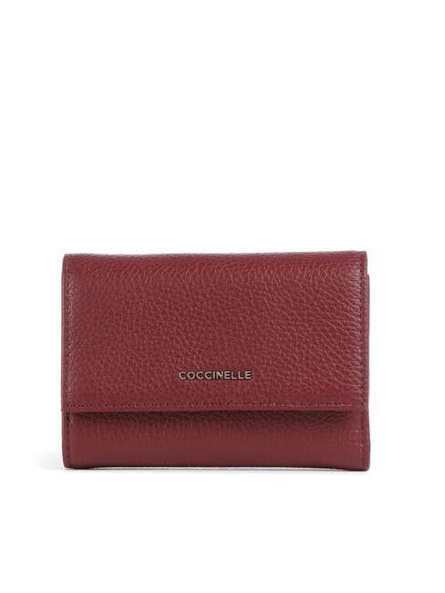 COCCINELLE METALLIC SOFT Bifold-Brieftasche aus gehämmertem Leder Johannisbeere - Brieftaschen Damen