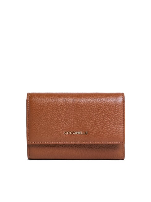 COCCINELLE METALLIC SOFT Bifold-Brieftasche aus gehämmertem Leder Cognac - Brieftaschen Damen
