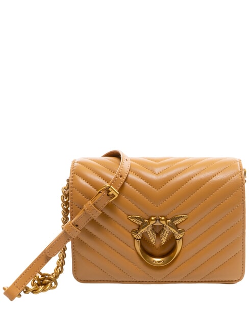 PINKO LOVE CLICK MINI Tasche aus gestepptem Nappaleder Nougat-Antikgold - Damentaschen