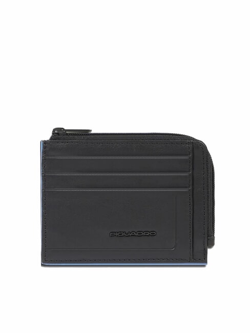 PIQUADRO ATLAS Flaches Leder-Kartenetui und Münzfach Schwarz - Brieftaschen Herren