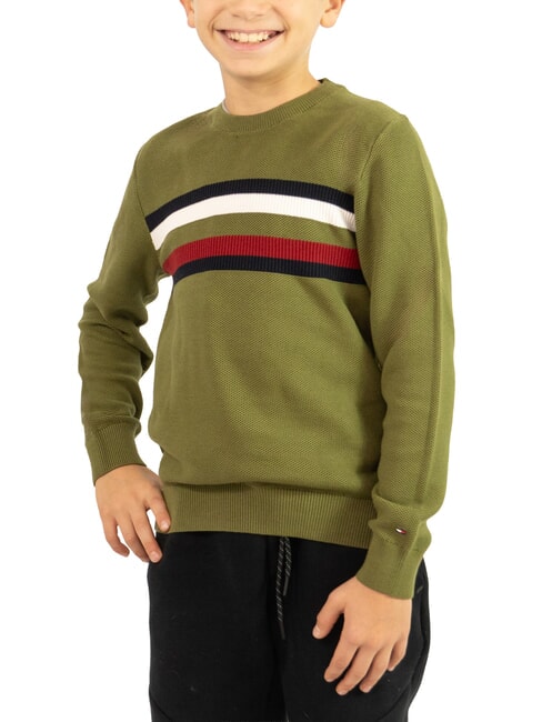TOMMY HILFIGER TH KIDS Baumwollpullover für Kinder mit Rundhalsausschnitt Putting Grün - Kinderpullover