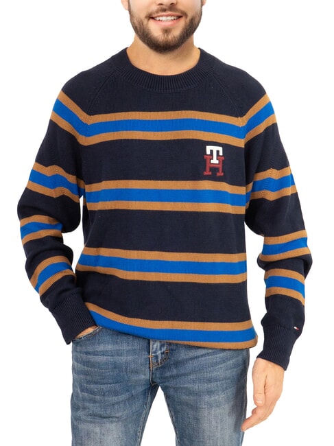 TOMMY HILFIGER TH Rundhals-Baumwollpullover mit Logostickerei Wüstenhimmel/Ultrablau - Herrenpullover