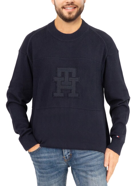 TOMMY HILFIGER TH Baumwollpullover mit Rundhalsausschnitt und Logo Wüstenhimmel/Wüstenhimmel-Monogramm - Herrenpullover