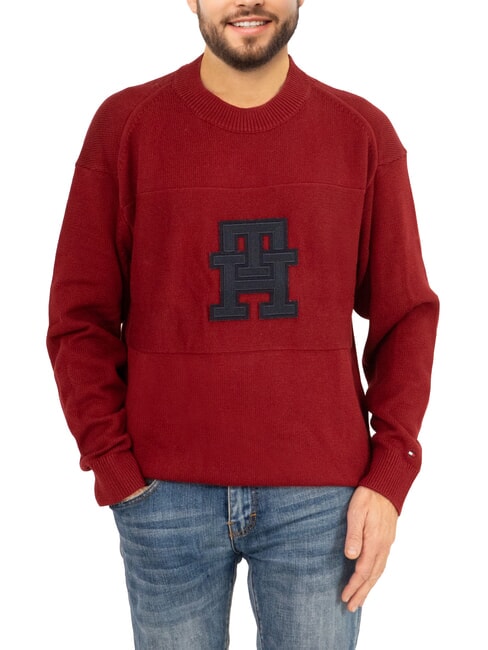 TOMMY HILFIGER TH Baumwollpullover mit Rundhalsausschnitt und Logo Rouge/Desert Sky Monogramm - Herrenpullover