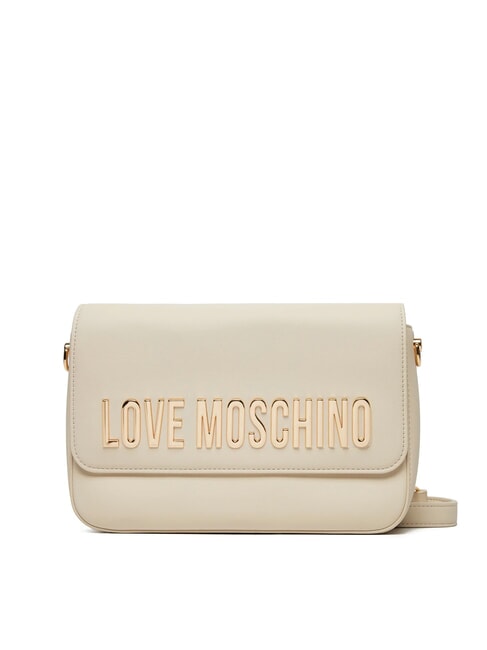 LOVE MOSCHINO LAMINATED BOLD LOVE Umhängetasche mit Überschlag Elfenbein - Damentaschen