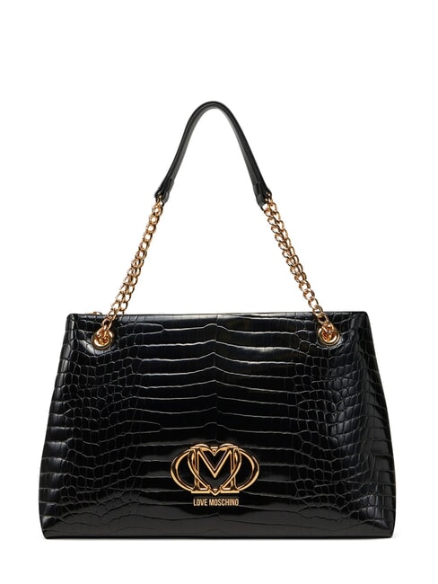 LOVE MOSCHINO SHINY CROCO Schultertasche schwarzer Krokus - Damentaschen
