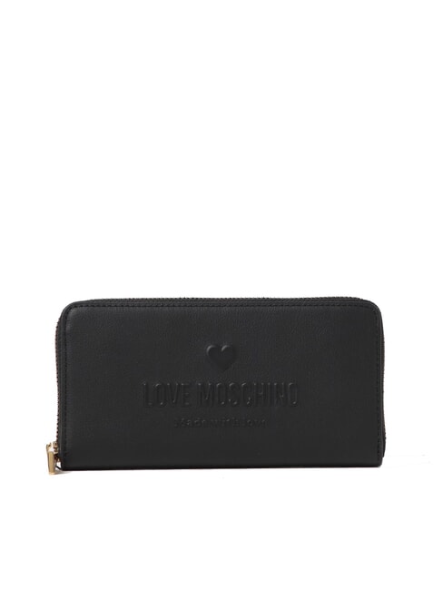 LOVE MOSCHINO LOVE EMBOSSED Große Geldbörse mit Reißverschluss Schwarz - Brieftaschen Damen