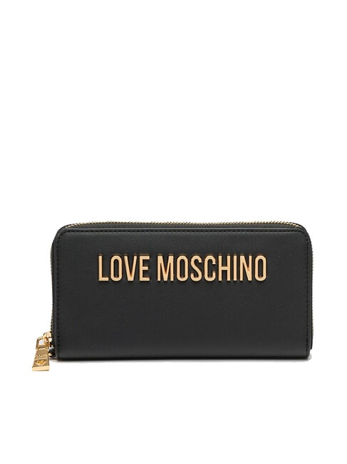 LOVE MOSCHINO LAMINATED BOLD LOVE Große Geldbörse mit Armband Schwarz - Brieftaschen Damen