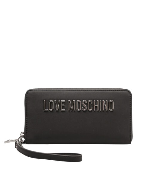 LOVE MOSCHINO LAMINATED BOLD LOVE Große Geldbörse mit Armband Schwarz Schwarz - Brieftaschen Damen