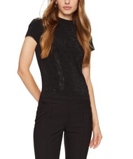 GUESS MOCK NECK ALL OVER 4G Schmal geschnittenes T-Shirt mit Strasssteinen jetbla - T-Shirts und Tops für Damen - 1