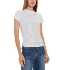 GUESS MOCK NECK ALL OVER 4G Schmal geschnittenes T-Shirt mit Strasssteinen purweiß - T-Shirts und Tops für Damen - 1