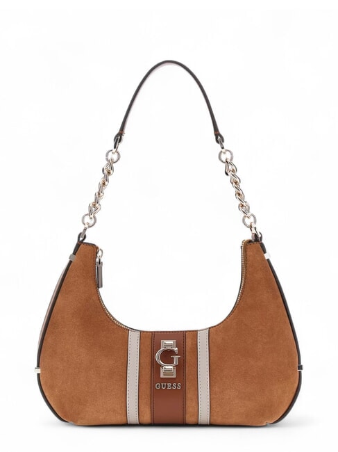 GUESS ERENIA Wildleder-Schultertasche COGNAC MULTI - Damentaschen