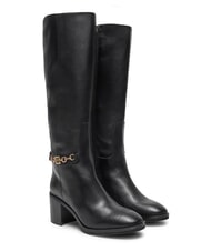 TOMMY HILFIGER TH CHAIN Hohe Lederstiefel mit Kette Schwarz - Damenschuhe - 1