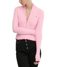 TOMMY HILFIGER TH JEANS Leichte Strickjacke mit durchgehendem Rei&szlig;verschluss und Zopfmuster rosa Zuckerstreifen - Damenpullover - 1