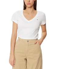 TOMMY HILFIGER TH JEANS Kurzarm-T-Shirt mit V-Ausschnitt Wei&szlig; - T-Shirts und Tops f&uuml;r Damen - 1