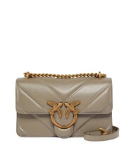 PINKO LOVE ONE MINI Schultertasche aus Leder Walnuss-Antikgold - Damentaschen - 1