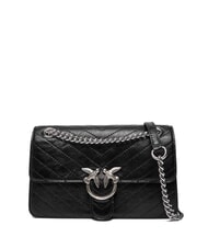 PINKO LOVE ONE LIGHT Mini-Stepptasche aus Leder schwarze Limousine - mattsilber - Damentaschen - 1