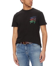 TOMMY HILFIGER TH JEANS Kurz&auml;rmeliges T-Shirt mit mehrfarbigen Logos Schwarz - Herren-T-Shirts - 1