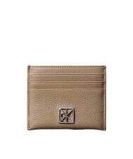 CALVIN KLEIN HARDWARE EMBLEM PEBB Flacher Kartenhalter aus Leder W&uuml;stentaupe - Brieftaschen Damen - 1