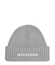 TOMMY HILFIGER MONOTYPE BEANIE M&uuml;tze aus Baumwolle und Wolle grau - M&uuml;tzen/H&uuml;te - 1