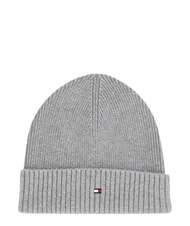 TOMMY HILFIGER TH FLAG Baumwoll-Beanie-M&uuml;tze mit Umschlag grau - M&uuml;tzen/H&uuml;te - 1
