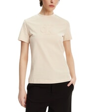 CALVIN KLEIN APPLIQUE REGULAR Kurzarm-T-Shirt Beige - T-Shirts und Tops f&uuml;r Damen - 1