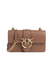 PINKO LOVE ONE CLASSIC Mini-Umh&auml;ngetasche aus Leder Cognacbraun-Antikgold - Damentaschen - 1