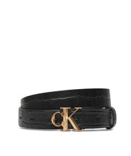 CALVIN KLEIN FACET CK BUCKLE Doppelseitiger Lederg&uuml;rtel Schwarz / Antik-Hellgold - G&uuml;rtel - 1