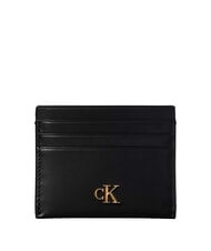 CALVIN KLEIN CK Flacher Kartenhalter aus Leder auf Schwarz - Brieftaschen Damen - 1