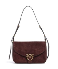 PINKO LOVE SATCHEL Schultertasche aus Wildleder Burgunder-Antikgold - Damentaschen - 1