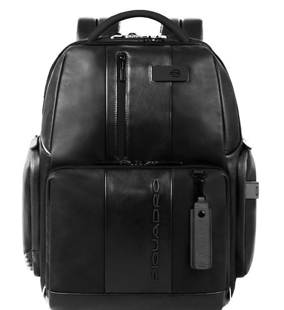 PIQUADRO Rucksack URBAN FAST-CHECK, 15,6-Zoll-PC-Halterung, aus Leder Schwarz - PC-Rucksäcke