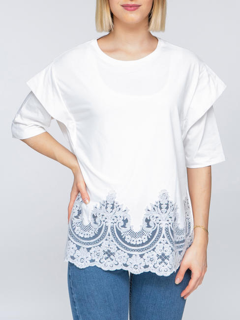 MANILA GRACE  Pullover mit Spitzeneinsatz Weiß - Damenpullover