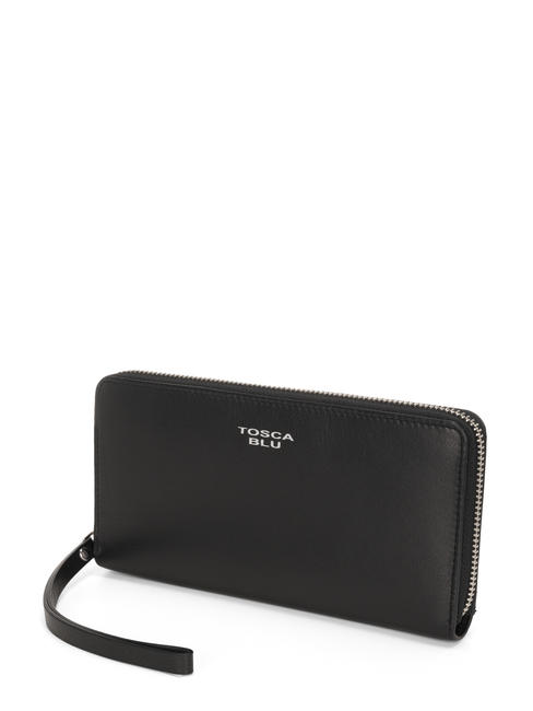 BASIC Gro&szlig;es Portemonnaie mit Rundum-Rei&szlig;verschluss aus Leder Schwarz - Brieftaschen Damen