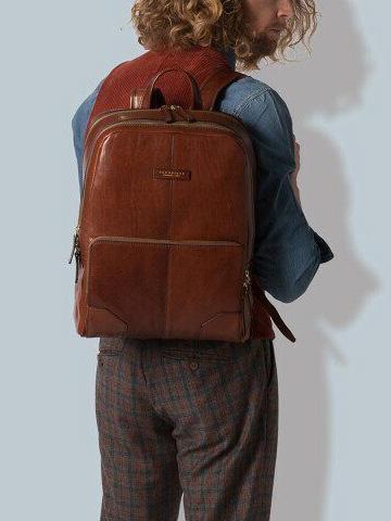 VESPUCCI Laptop-Rucksack aus Leder BRAUN - PC-Rucksäcke