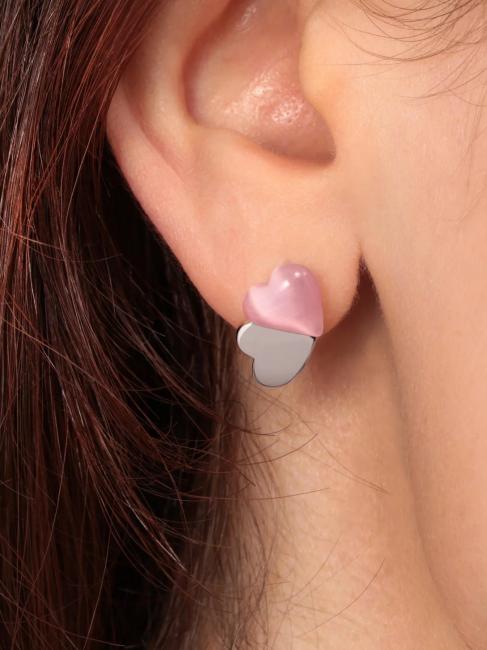 CUORE Silberohrringe mit Katzenauge rosa / wei&szlig; - Ohrringe