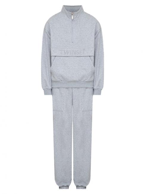 U&B Komplettes Sweatshirt mit Stickerei und Jogging grau meliert - Sportanz&uuml;ge f&uuml;r Damen