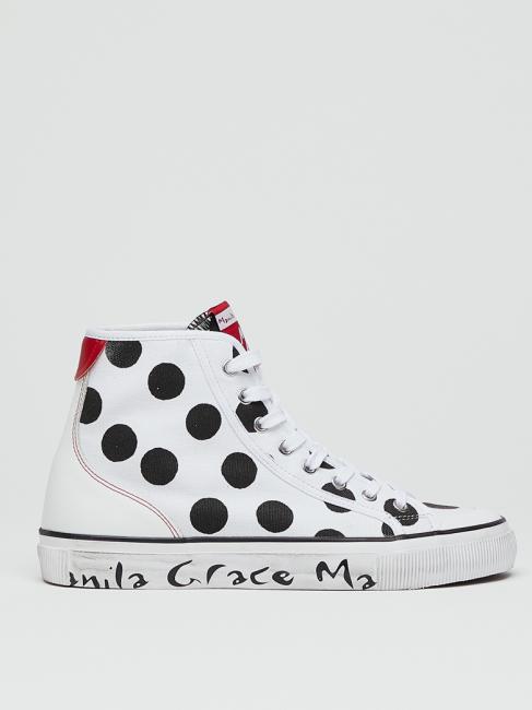 Sneaker high top a pois in canvas  wei&szlig; schwarz - Damenschuhe